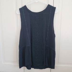 Ann Taylor Loft Emerald Green Lace Detail Tank Top